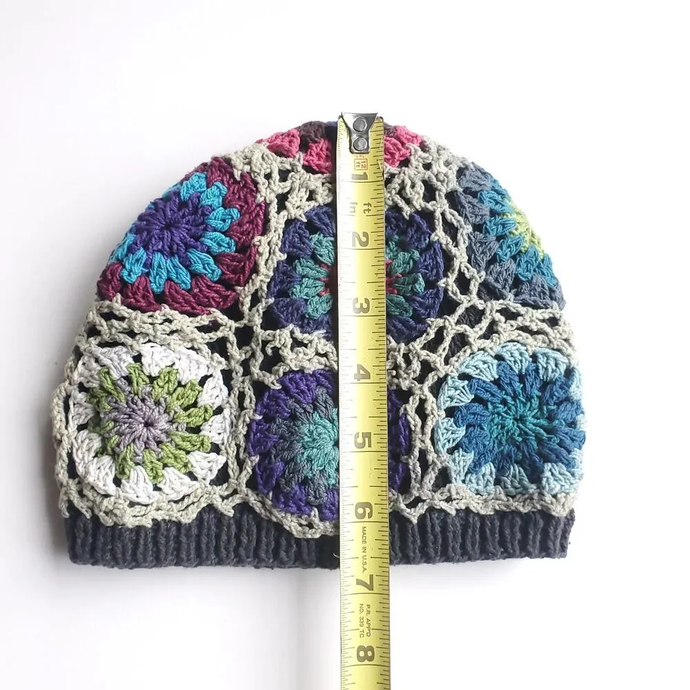 Crochet Baby Hat 3-6 Month Beanie Handmade Nepal Granny Circles Boho Cottagecore